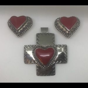 Pendant And Matching Earrings With Heart Center